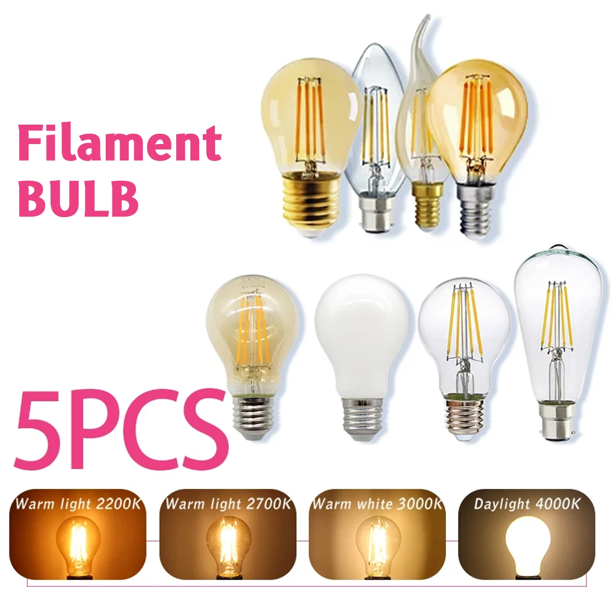 Vintage Lighting Decor - Paquete de 5 Bombillas Edison Retro