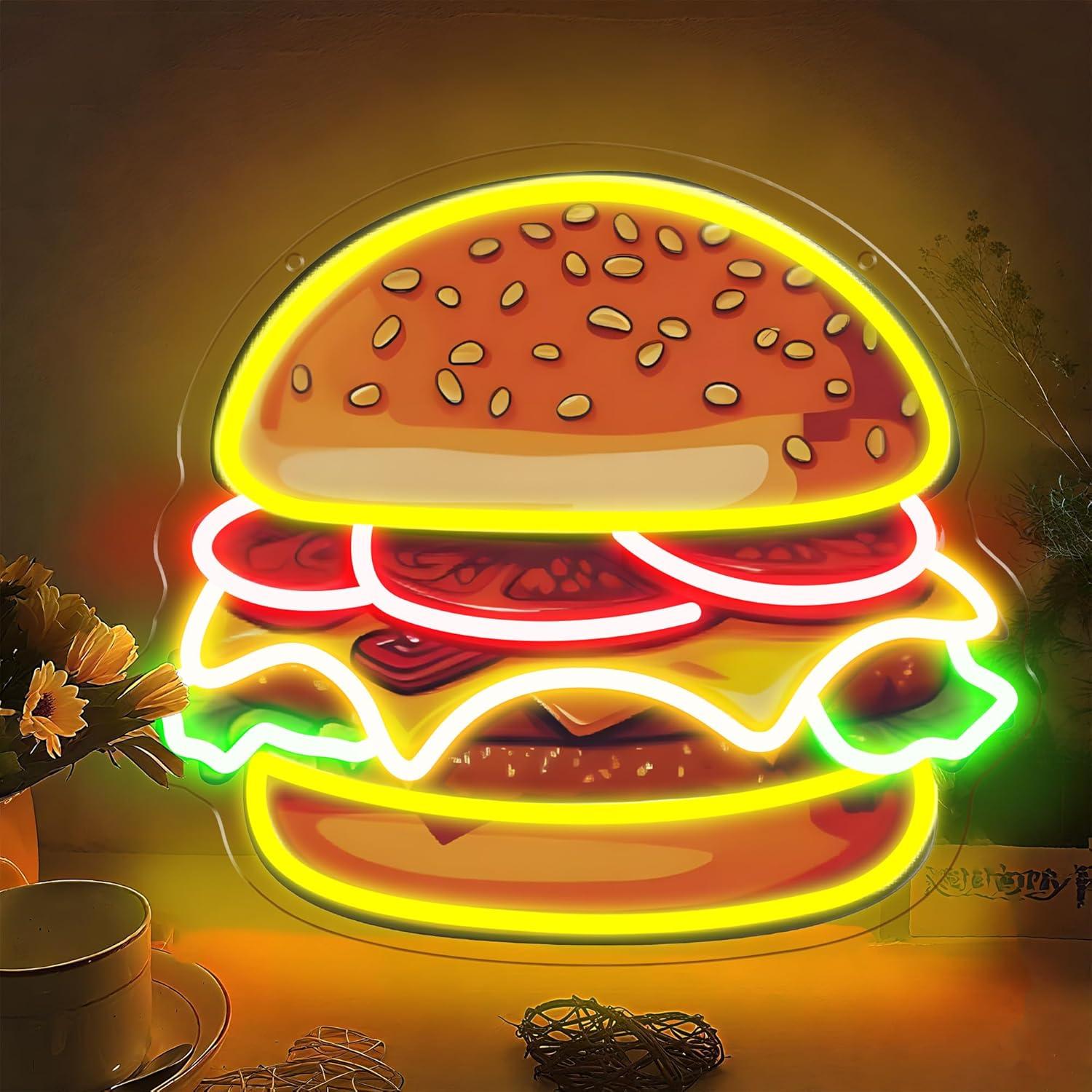 Kitchen Decor Lighting - Letrero Luminoso LED de Hamburguesa, Luz