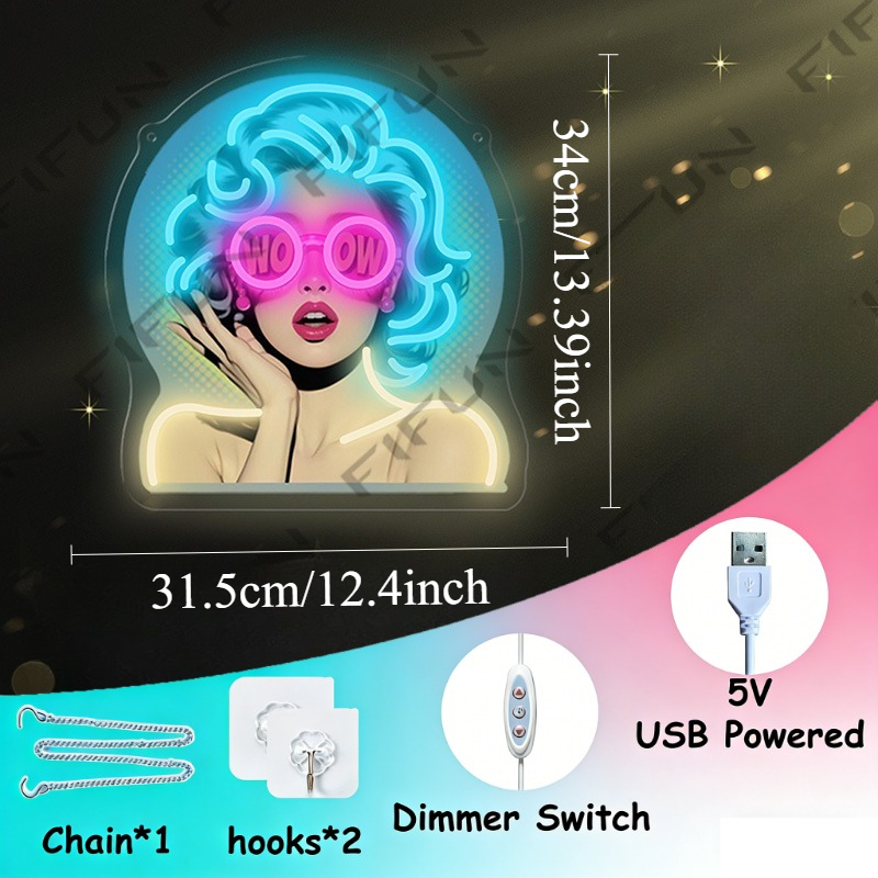 Letrero Luminoso WOW Curl Girl - Outdoor Lighting Decor Wow reseña y precio